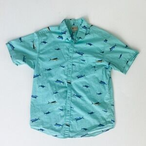Haggar‎ Marlin Print Button Up Short Sleeve Tropical Shirt, Size L